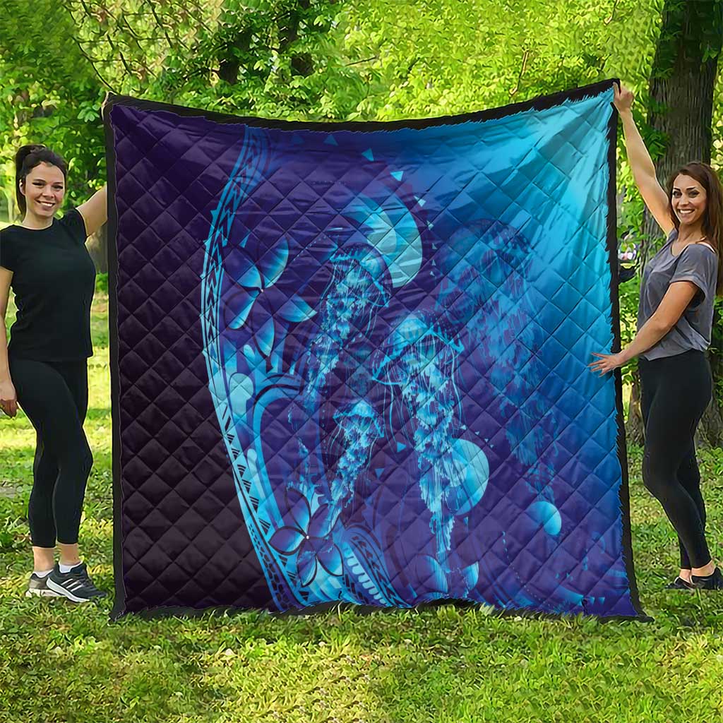 Purple Paradise Polynesia Jellyfish Quilt Plumeria Polynesian Tattoo Glowing Vibes