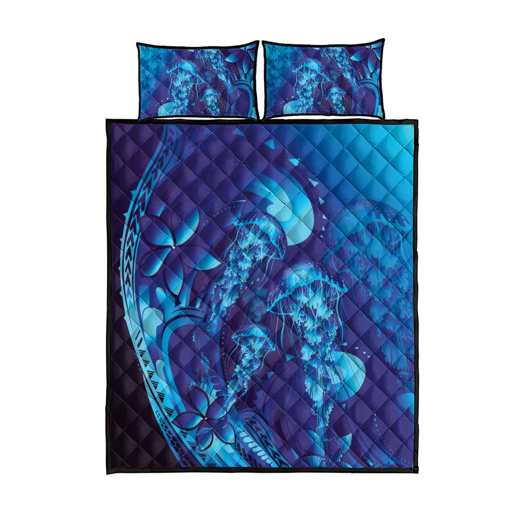 Purple Paradise Polynesia Jellyfish Quilt Bed Set Plumeria Polynesian Tattoo Glowing Vibes LT14 - Polynesian Pride