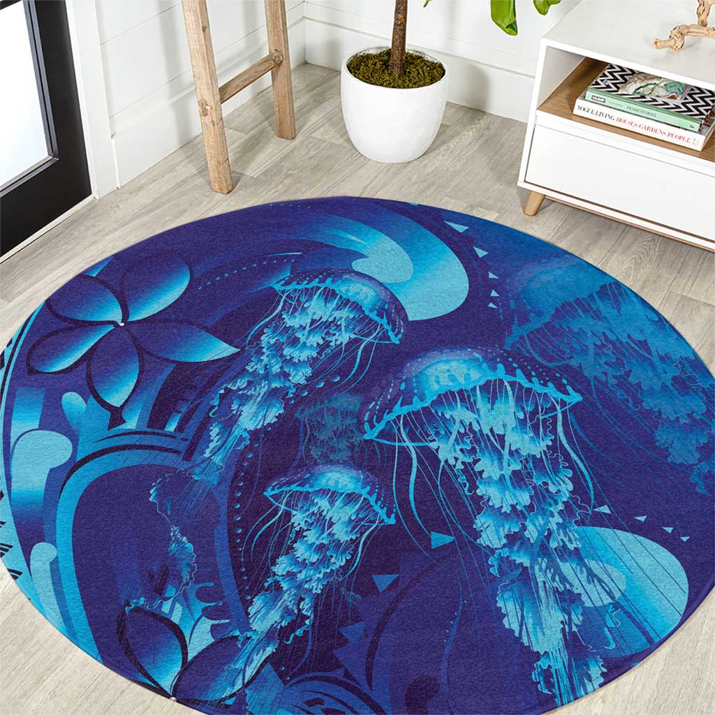 Purple Paradise Polynesia Jellyfish Round Carpet Plumeria Polynesian Tattoo Glowing Vibes LT14 Purple - Polynesian Pride