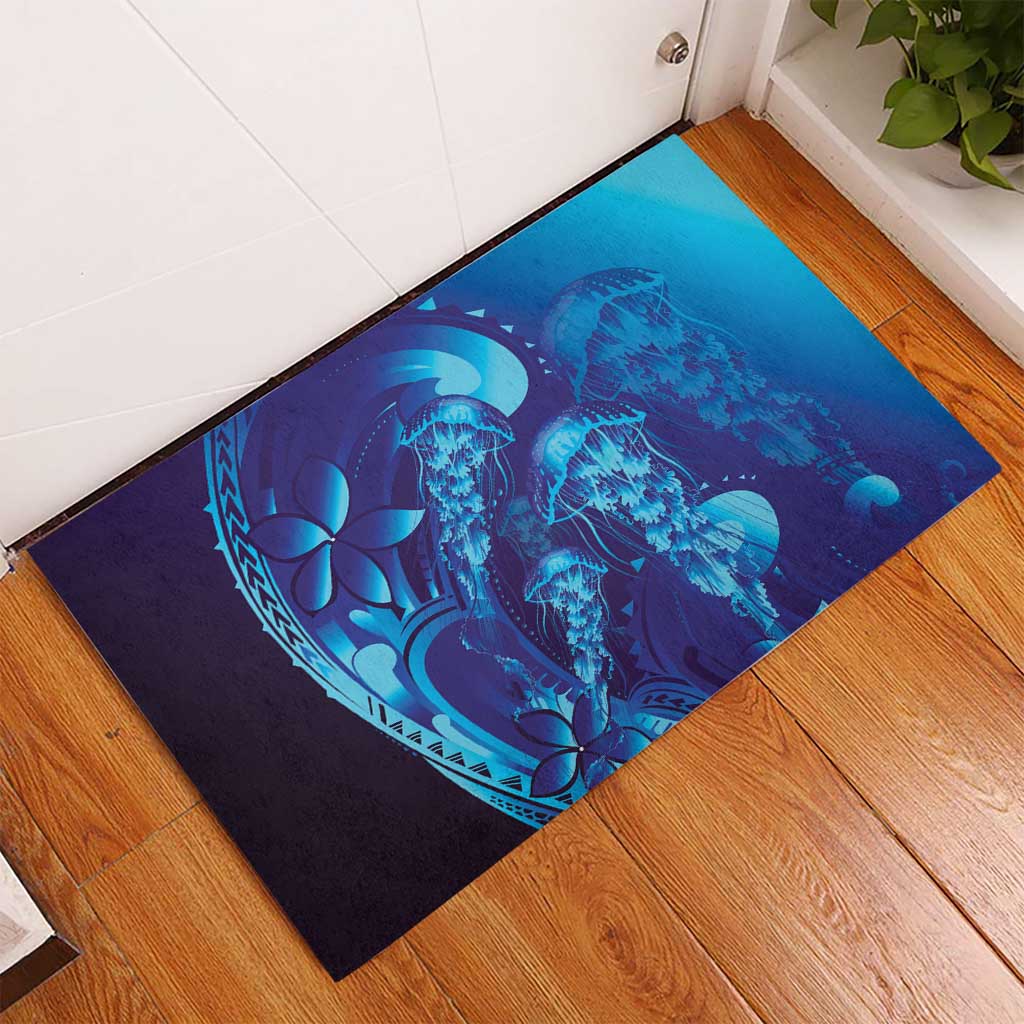 Purple Paradise Polynesia Jellyfish Rubber Doormat Plumeria Polynesian Tattoo Glowing Vibes LT14 - Polynesian Pride
