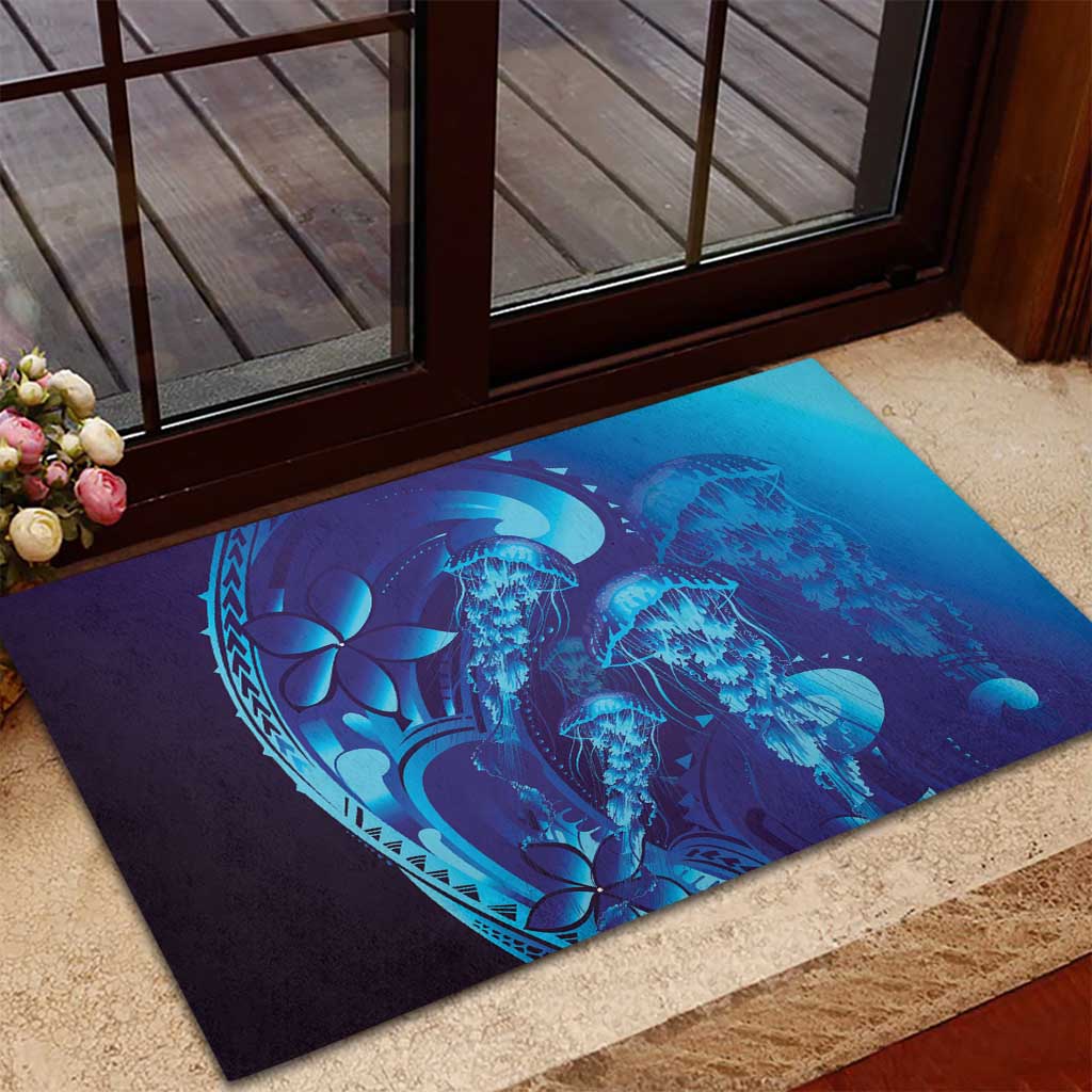 Purple Paradise Polynesia Jellyfish Rubber Doormat Plumeria Polynesian Tattoo Glowing Vibes LT14 - Polynesian Pride