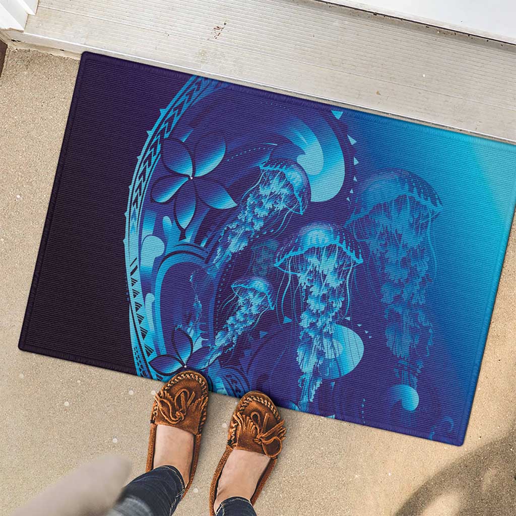 Purple Paradise Polynesia Jellyfish Rubber Doormat Plumeria Polynesian Tattoo Glowing Vibes LT14 - Polynesian Pride