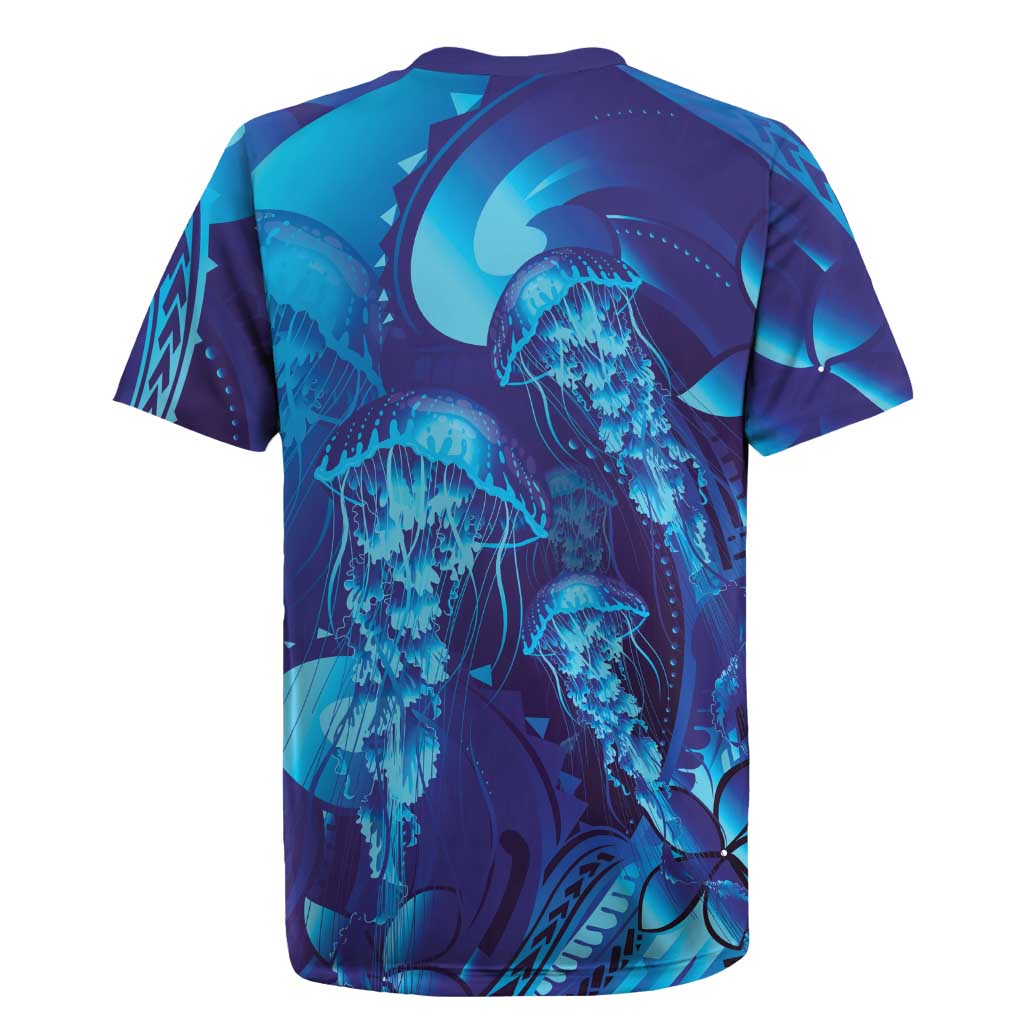 Purple Paradise Polynesia Jellyfish Rugby Jersey Plumeria Polynesian Tattoo Glowing Vibes LT14 - Polynesian Pride