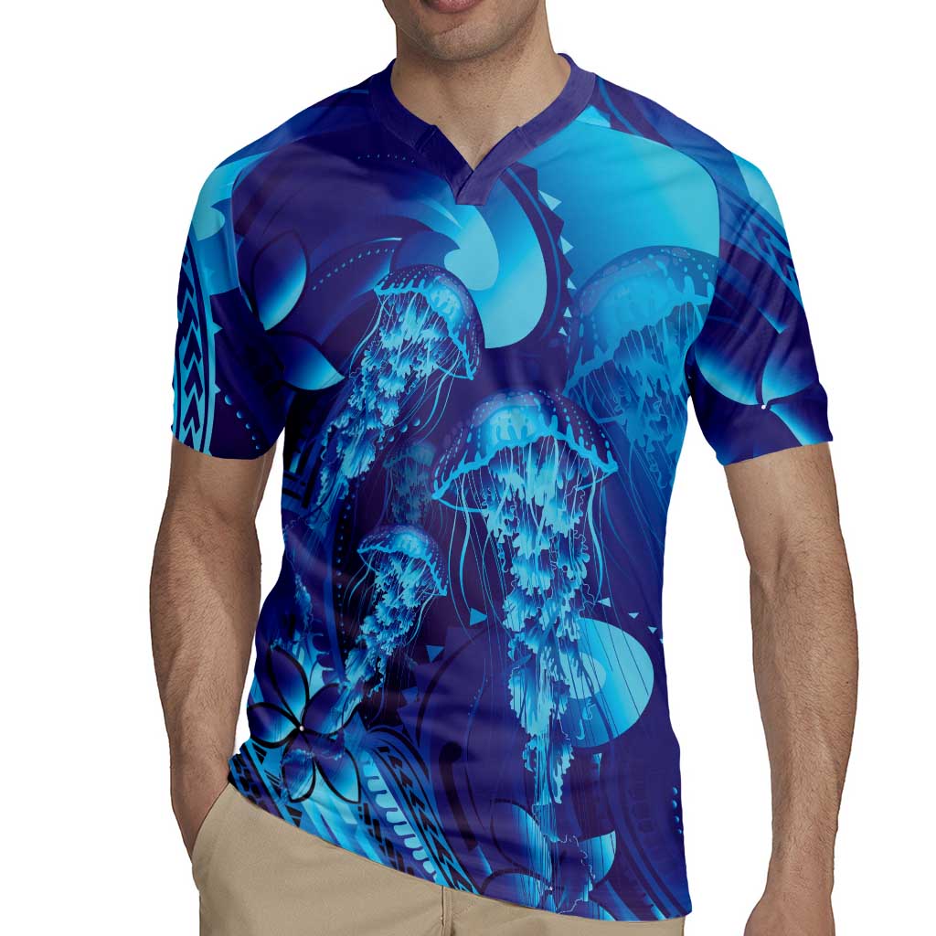 Purple Paradise Polynesia Jellyfish Rugby Jersey Plumeria Polynesian Tattoo Glowing Vibes LT14 - Polynesian Pride