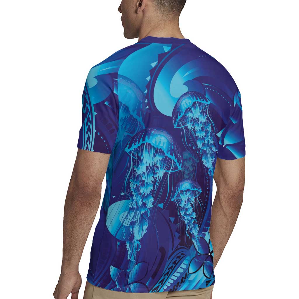 Purple Paradise Polynesia Jellyfish Rugby Jersey Plumeria Polynesian Tattoo Glowing Vibes LT14 - Polynesian Pride