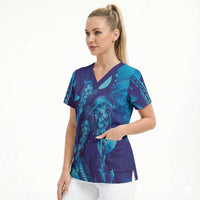 Purple Paradise Polynesia Jellyfish Scrub Top Plumeria Polynesian Tattoo Glowing Vibes LT14 - Polynesian Pride