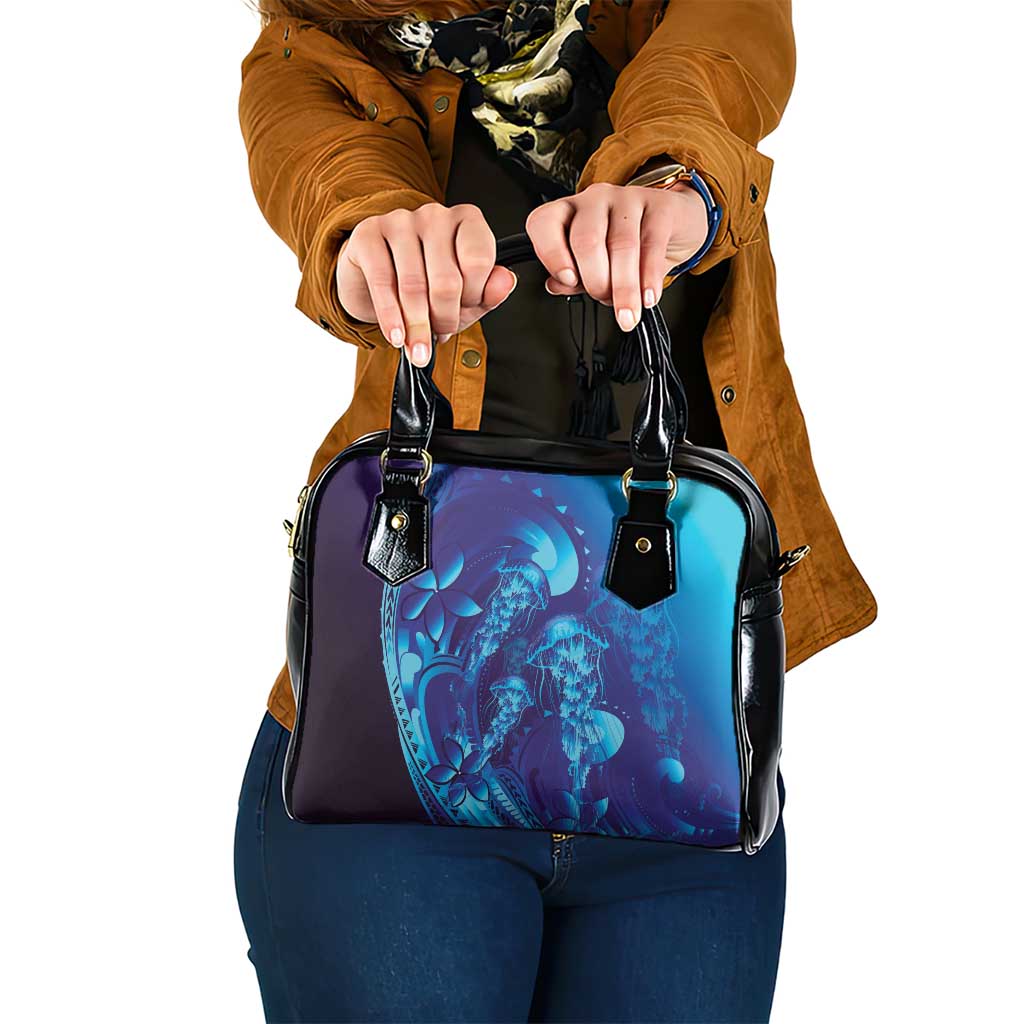 Purple Paradise Polynesia Jellyfish Shoulder Handbag Plumeria Polynesian Tattoo Glowing Vibes LT14 One Size Purple - Polynesian Pride