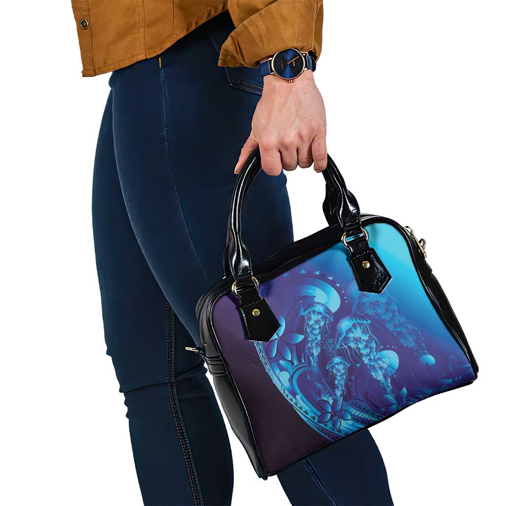 Purple Paradise Polynesia Jellyfish Shoulder Handbag Plumeria Polynesian Tattoo Glowing Vibes LT14 - Polynesian Pride