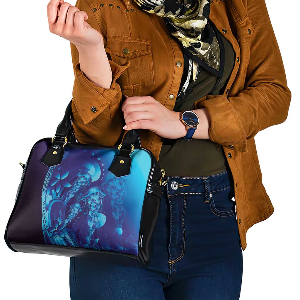Purple Paradise Polynesia Jellyfish Shoulder Handbag Plumeria Polynesian Tattoo Glowing Vibes LT14 - Polynesian Pride