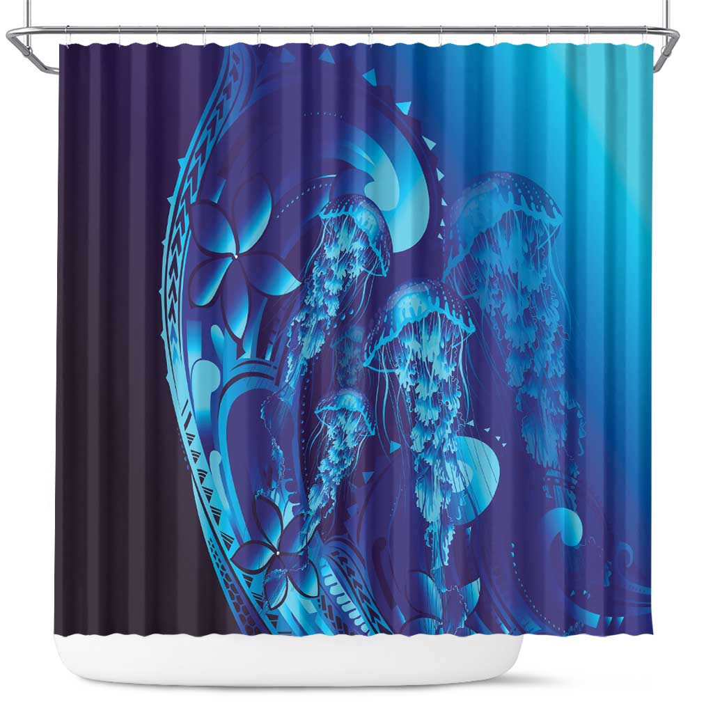 Purple Paradise Polynesia Jellyfish Shower Curtain Plumeria Polynesian Tattoo Glowing Vibes LT14 Purple - Polynesian Pride