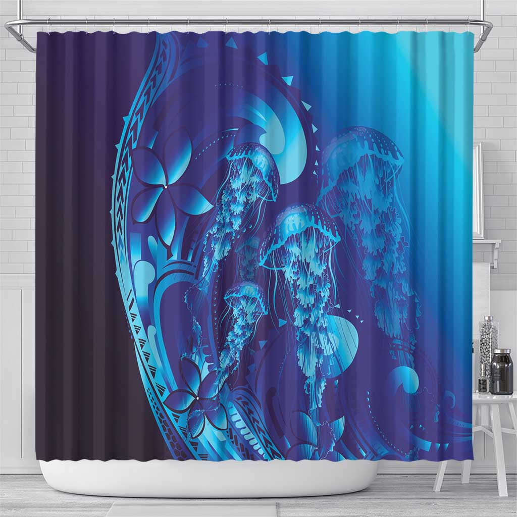 Purple Paradise Polynesia Jellyfish Shower Curtain Plumeria Polynesian Tattoo Glowing Vibes LT14 - Polynesian Pride