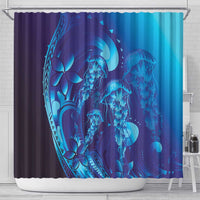 Purple Paradise Polynesia Jellyfish Shower Curtain Plumeria Polynesian Tattoo Glowing Vibes LT14 - Polynesian Pride