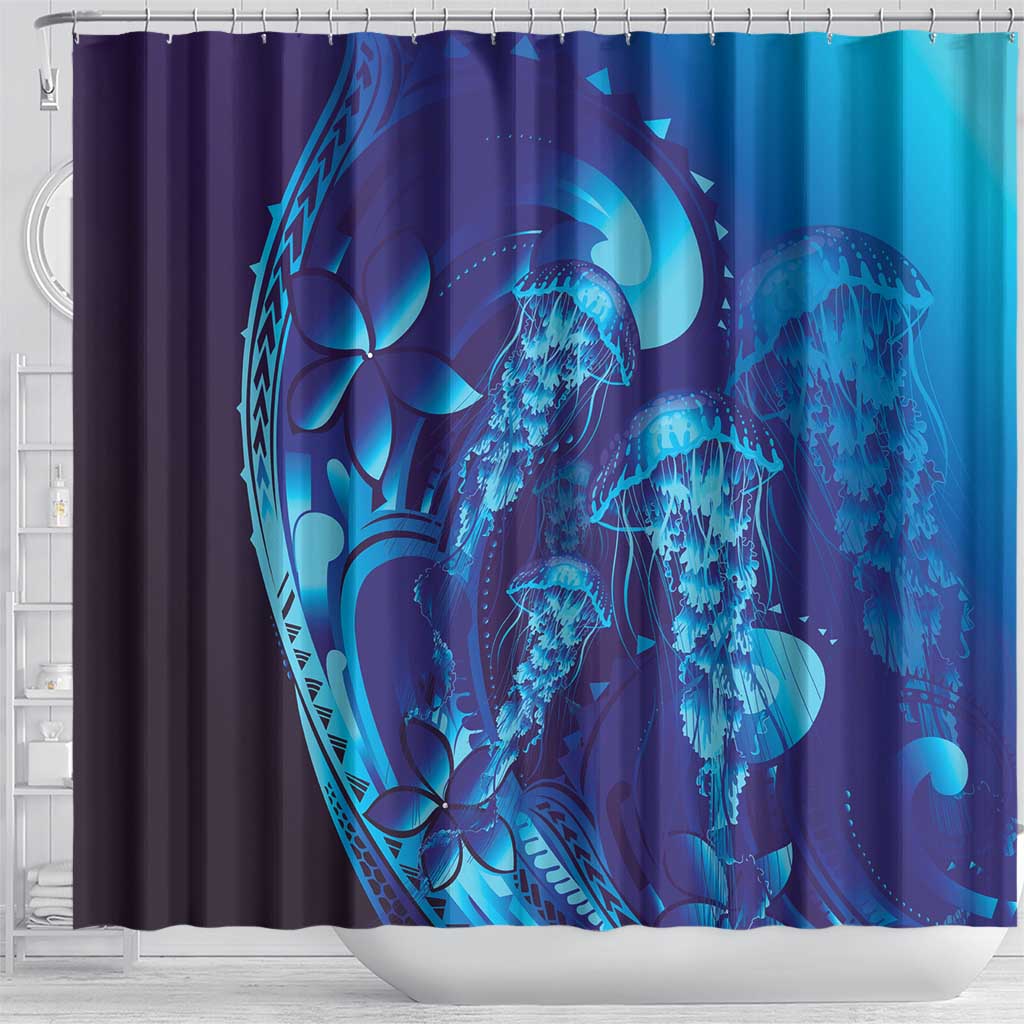 Purple Paradise Polynesia Jellyfish Shower Curtain Plumeria Polynesian Tattoo Glowing Vibes LT14 - Polynesian Pride