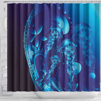 Purple Paradise Polynesia Jellyfish Shower Curtain Plumeria Polynesian Tattoo Glowing Vibes LT14 - Polynesian Pride