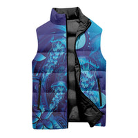 Purple Paradise Polynesia Jellyfish Sleeveless Puffer Jacket Plumeria Polynesian Tattoo Glowing Vibes LT14 - Polynesian Pride