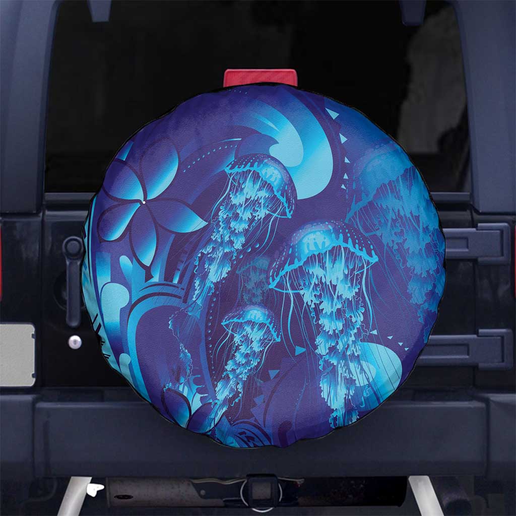 Purple Paradise Polynesia Jellyfish Spare Tire Cover Plumeria Polynesian Tattoo Glowing Vibes LT14 No hole Purple - Polynesian Pride