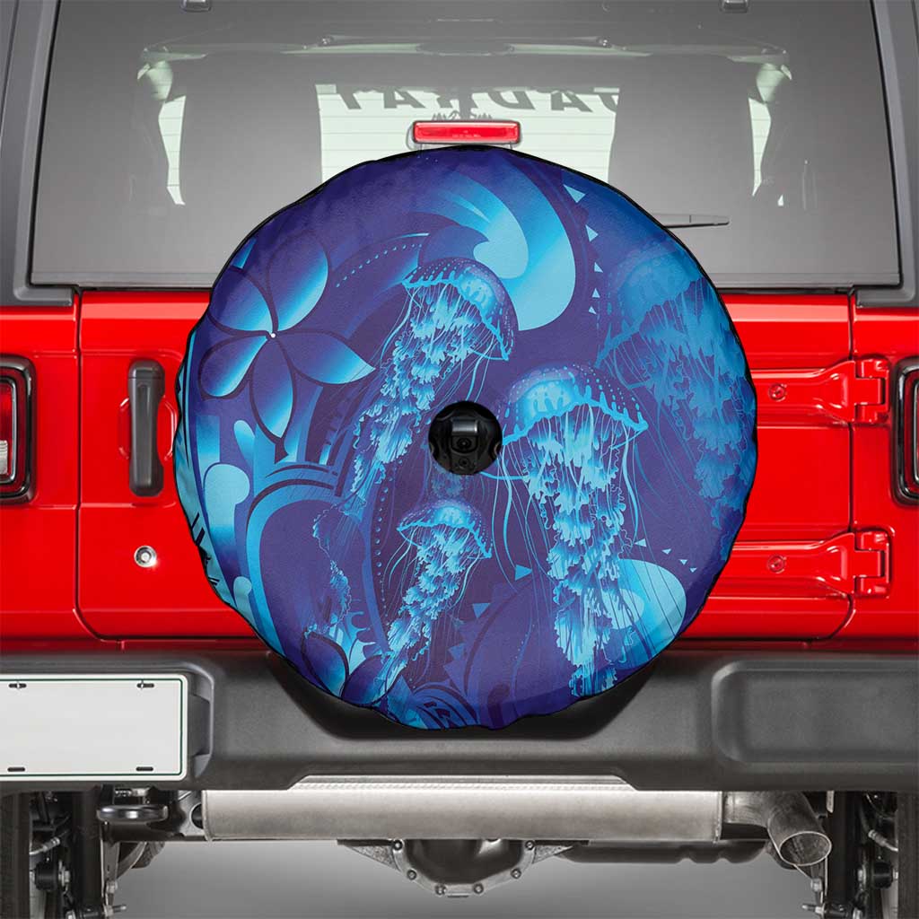 Purple Paradise Polynesia Jellyfish Spare Tire Cover Plumeria Polynesian Tattoo Glowing Vibes LT14 - Polynesian Pride