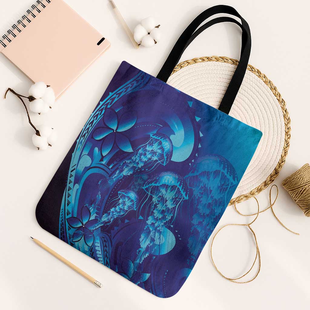 Purple Paradise Polynesia Jellyfish Tote Bag Plumeria Polynesian Tattoo Glowing Vibes LT14 Black Strap One Size Purple - Polynesian Pride