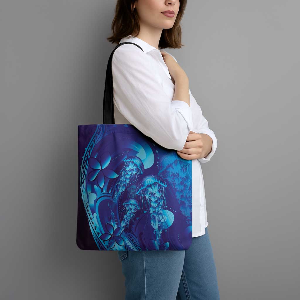 Purple Paradise Polynesia Jellyfish Tote Bag Plumeria Polynesian Tattoo Glowing Vibes LT14 - Polynesian Pride