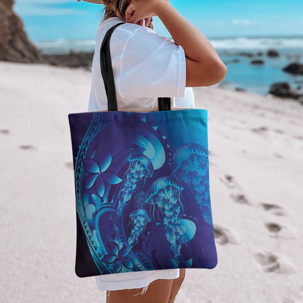 Purple Paradise Polynesia Jellyfish Tote Bag Plumeria Polynesian Tattoo Glowing Vibes LT14 - Polynesian Pride