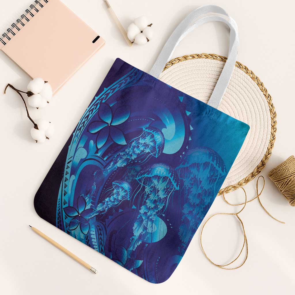 Purple Paradise Polynesia Jellyfish Tote Bag Plumeria Polynesian Tattoo Glowing Vibes LT14 White Strap One Size Purple - Polynesian Pride