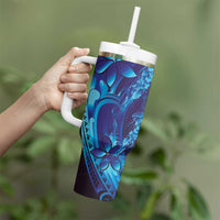 Purple Paradise Polynesia Jellyfish Tumbler With Handle Plumeria Polynesian Tattoo Glowing Vibes LT14 - Polynesian Pride