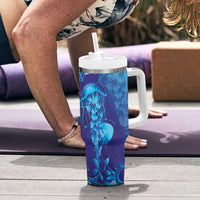 Purple Paradise Polynesia Jellyfish Tumbler With Handle Plumeria Polynesian Tattoo Glowing Vibes LT14 - Polynesian Pride