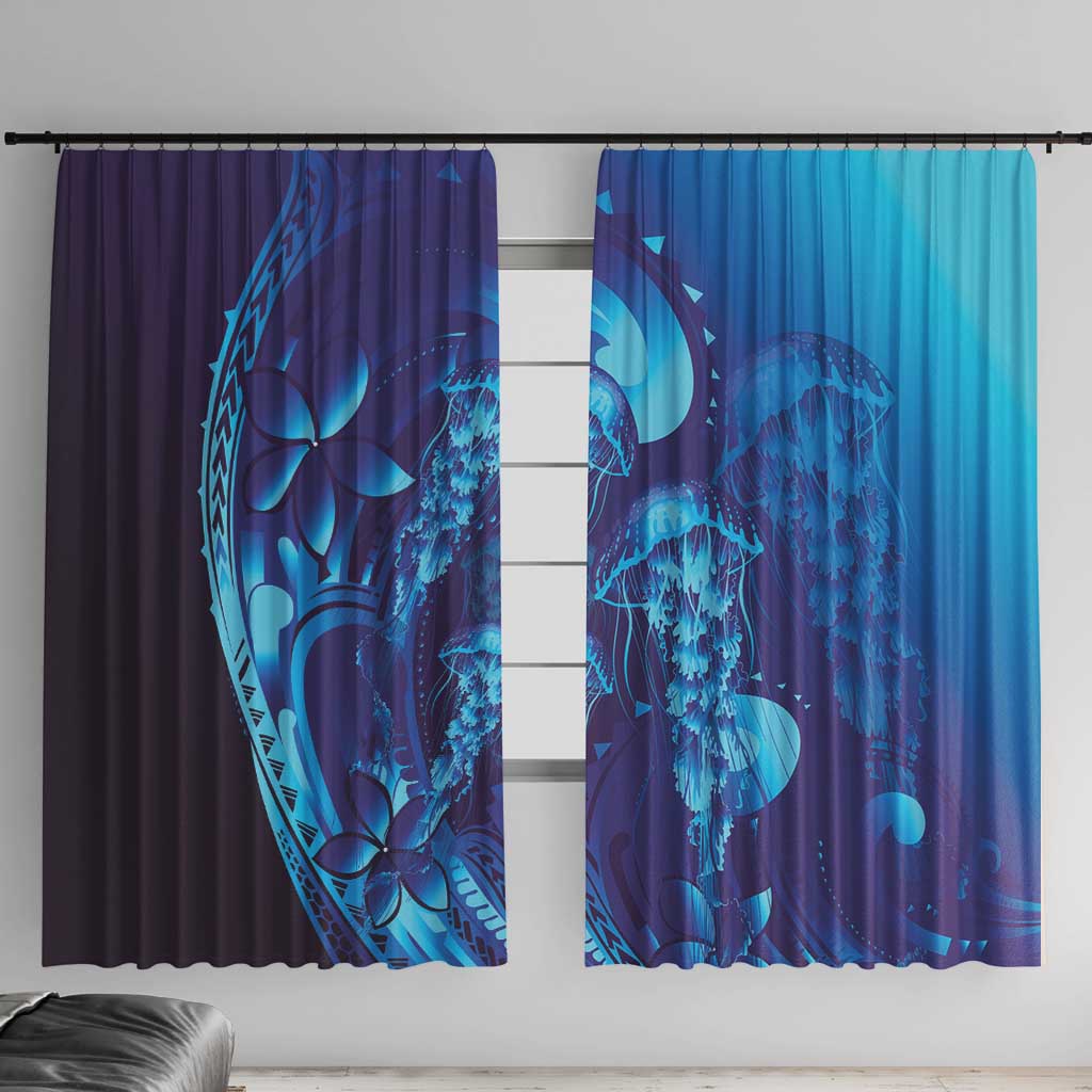 Purple Paradise Polynesia Jellyfish Window Curtain Plumeria Polynesian Tattoo Glowing Vibes LT14 With Hooks Purple - Polynesian Pride