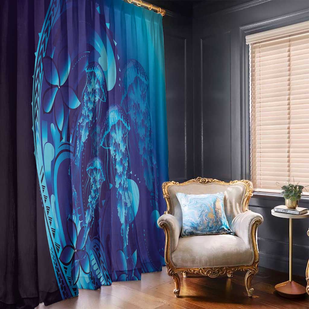 Purple Paradise Polynesia Jellyfish Window Curtain Plumeria Polynesian Tattoo Glowing Vibes LT14 - Polynesian Pride
