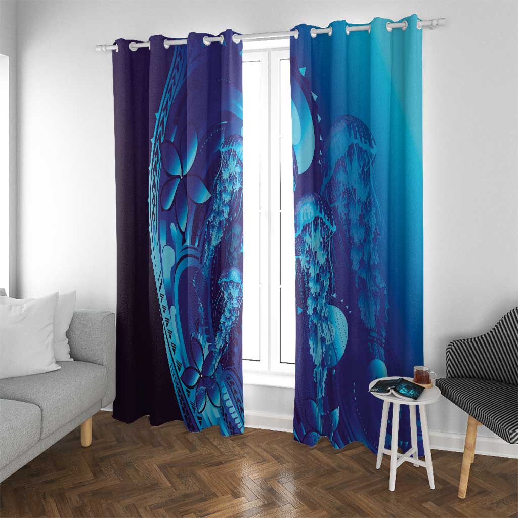 Purple Paradise Polynesia Jellyfish Window Curtain Plumeria Polynesian Tattoo Glowing Vibes LT14 With Grommets Purple - Polynesian Pride
