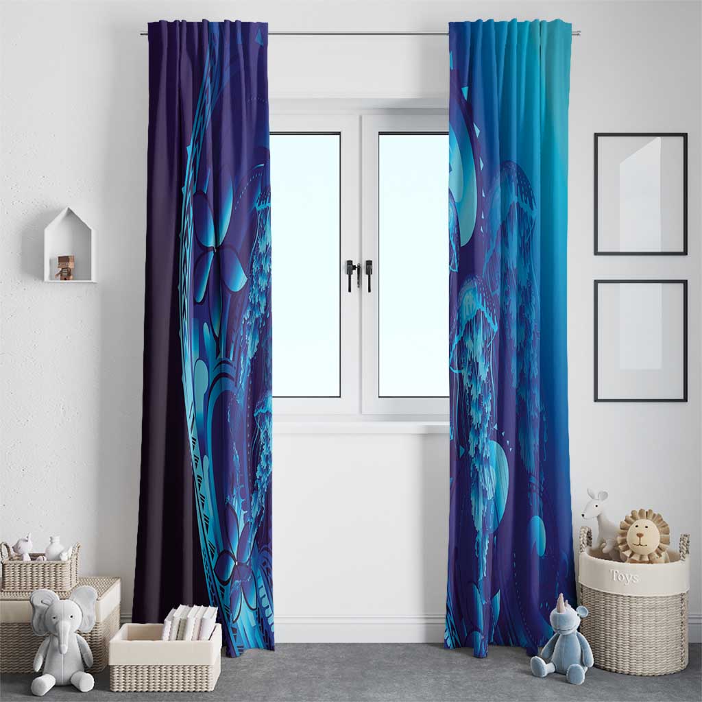 Purple Paradise Polynesia Jellyfish Window Curtain Plumeria Polynesian Tattoo Glowing Vibes LT14 - Polynesian Pride