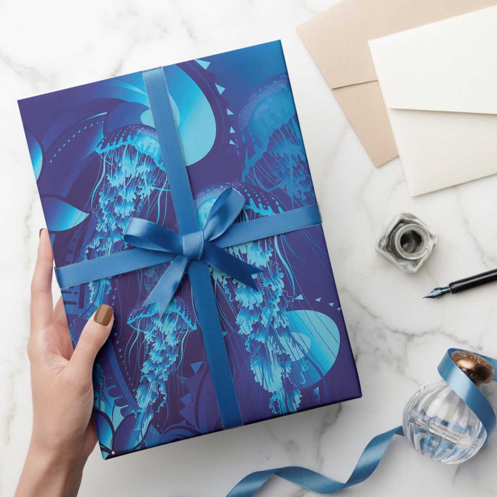 Purple Paradise Polynesia Jellyfish Wrapping Paper Plumeria Polynesian Tattoo Glowing Vibes LT14 - Polynesian Pride