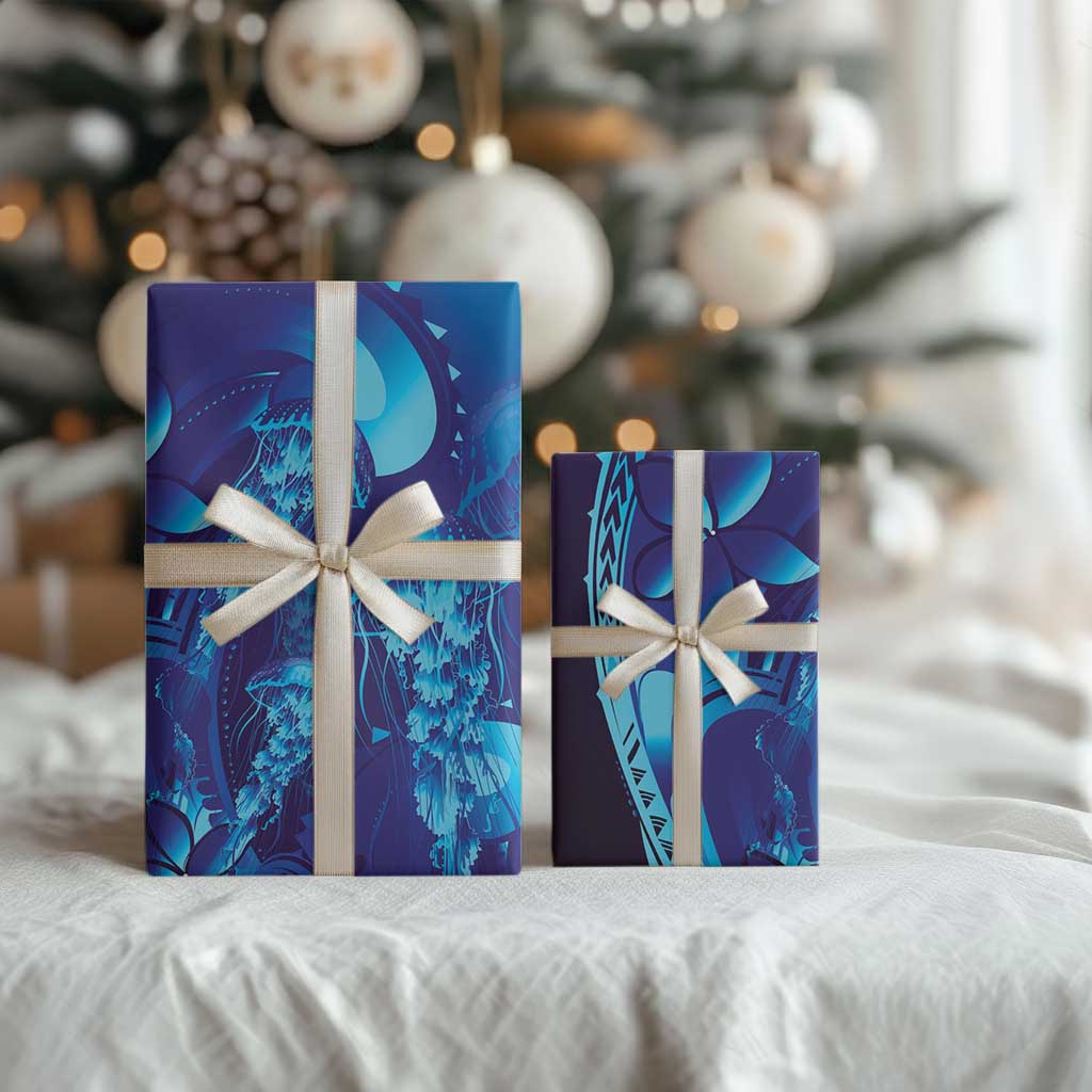 Purple Paradise Polynesia Jellyfish Wrapping Paper Plumeria Polynesian Tattoo Glowing Vibes LT14 - Polynesian Pride