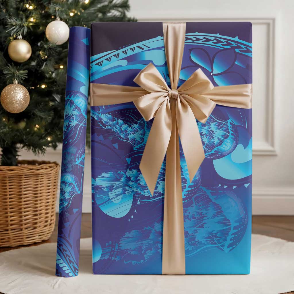 Purple Paradise Polynesia Jellyfish Wrapping Paper Plumeria Polynesian Tattoo Glowing Vibes LT14 - Polynesian Pride