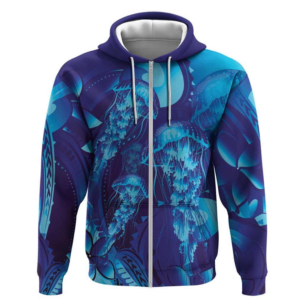 Purple Paradise Polynesia Jellyfish Zip Hoodie Plumeria Polynesian Tattoo Glowing Vibes LT14 Zip Hoodie Purple - Polynesian Pride