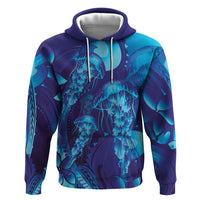 Purple Paradise Polynesia Jellyfish Zip Hoodie Plumeria Polynesian Tattoo Glowing Vibes LT14 Pullover Hoodie Purple - Polynesian Pride