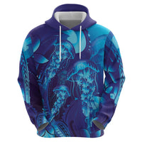 Purple Paradise Polynesia Jellyfish Zip Hoodie Plumeria Polynesian Tattoo Glowing Vibes LT14 - Polynesian Pride