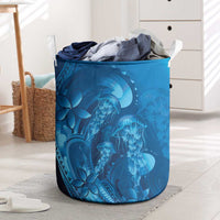Blue Gradient Polynesia Jellyfish Laundry Basket Plumeria Polynesian Tattoo Glowing Vibes LT14 Blue - Polynesian Pride