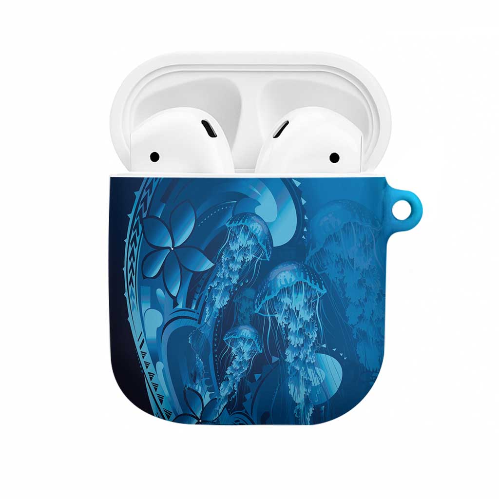 Blue Gradient Polynesia Jellyfish AirPods Case Plumeria Polynesian Tattoo Glowing Vibes LT14 Blue - Polynesian Pride