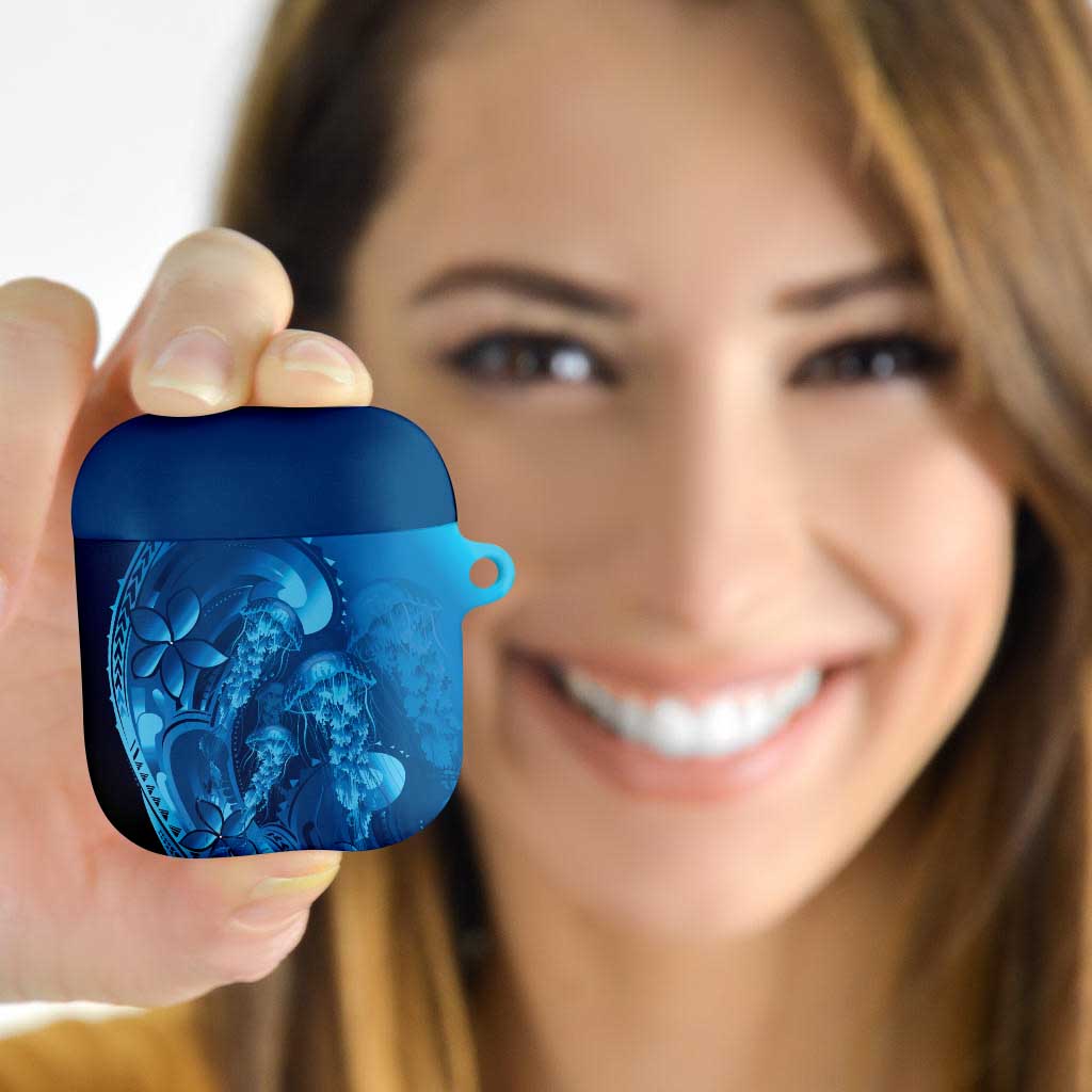 Blue Gradient Polynesia Jellyfish AirPods Case Plumeria Polynesian Tattoo Glowing Vibes LT14 - Polynesian Pride