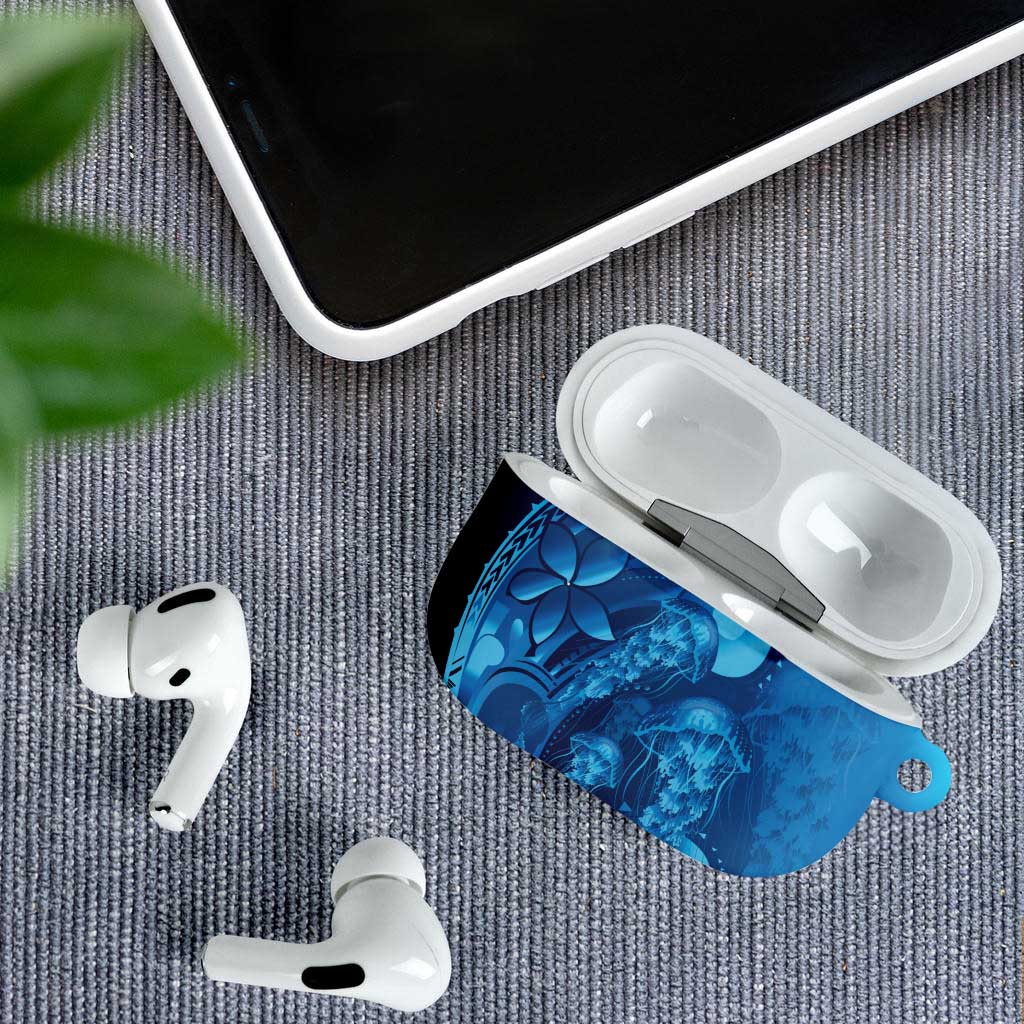 Blue Gradient Polynesia Jellyfish AirPods Case Plumeria Polynesian Tattoo Glowing Vibes LT14 - Polynesian Pride