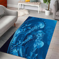 Blue Gradient Polynesia Jellyfish Area Rug Plumeria Polynesian Tattoo Glowing Vibes