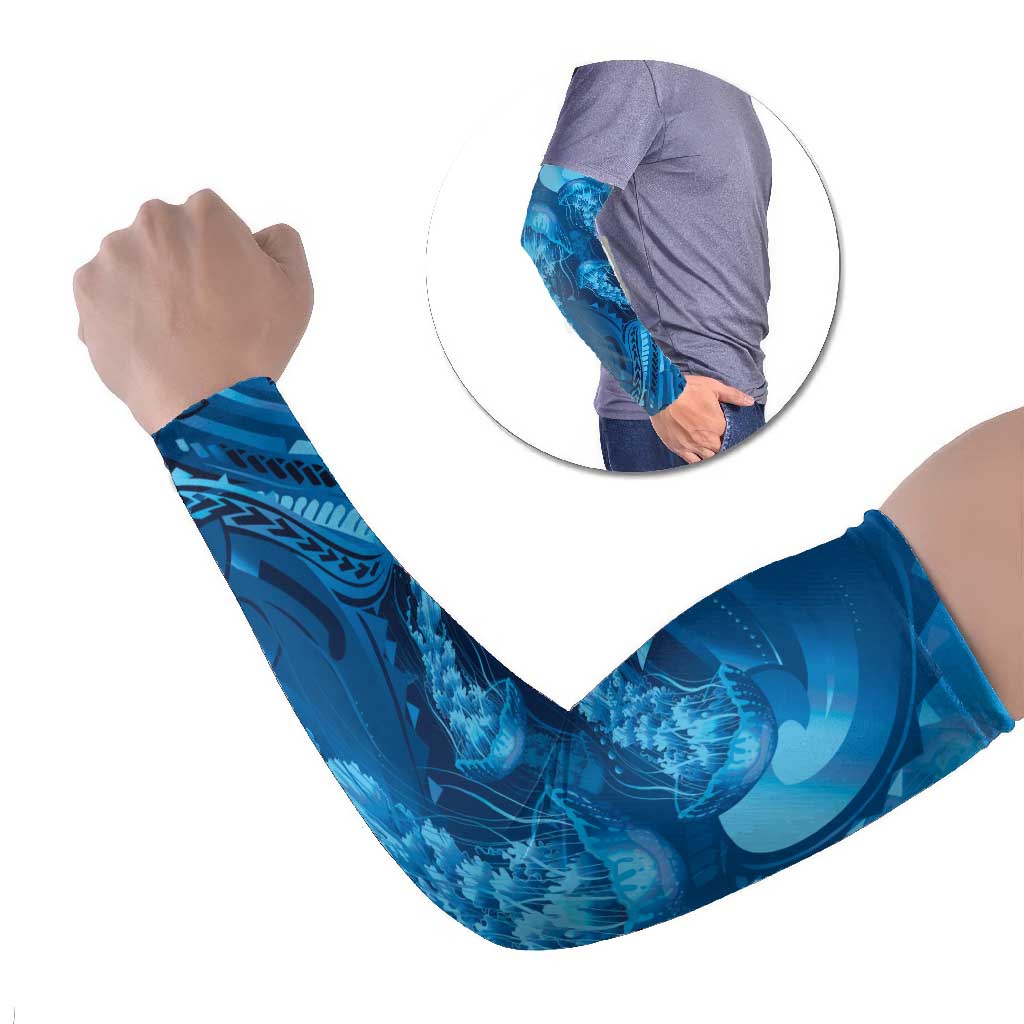 Blue Gradient Polynesia Jellyfish Arm Sleeves Plumeria Polynesian Tattoo Glowing Vibes LT14 Set of 2 Blue - Polynesian Pride