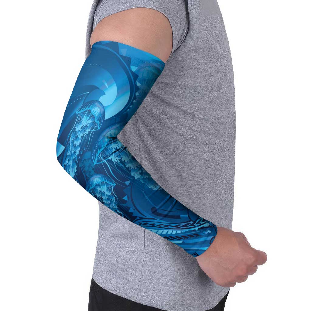 Blue Gradient Polynesia Jellyfish Arm Sleeves Plumeria Polynesian Tattoo Glowing Vibes LT14 - Polynesian Pride