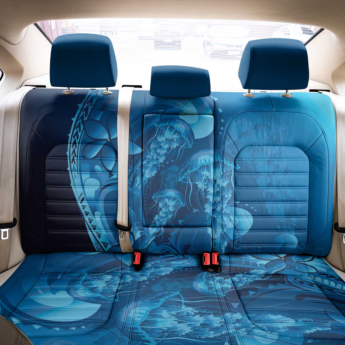 Blue Gradient Polynesia Jellyfish Back Car Seat Cover Plumeria Polynesian Tattoo Glowing Vibes LT14 - Polynesian Pride
