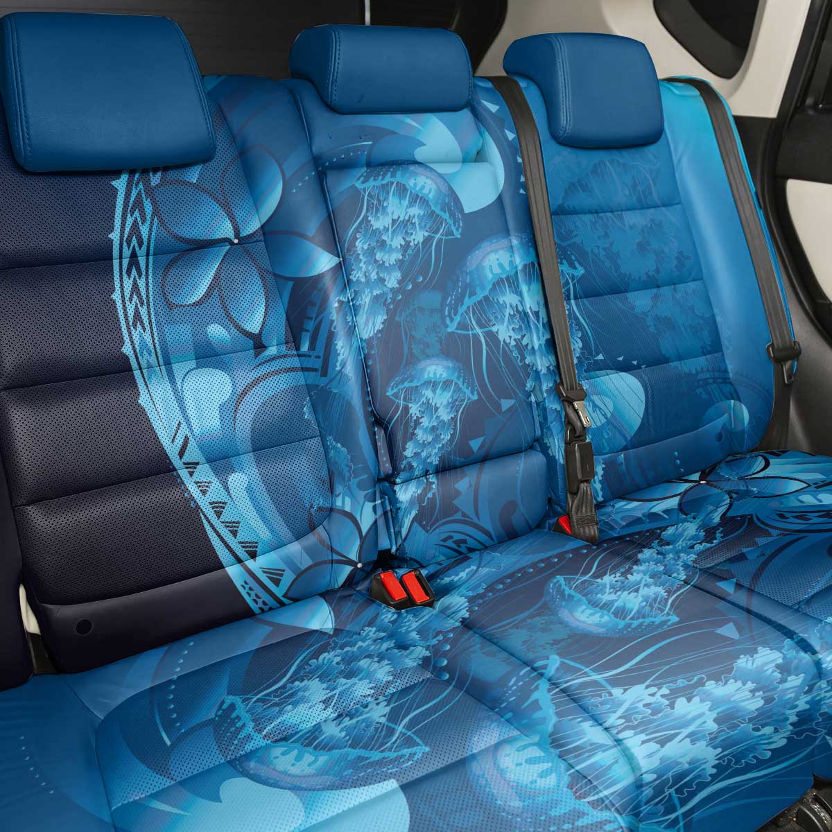 Blue Gradient Polynesia Jellyfish Back Car Seat Cover Plumeria Polynesian Tattoo Glowing Vibes LT14 - Polynesian Pride