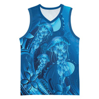 Blue Gradient Polynesia Jellyfish Basketball Jersey Plumeria Polynesian Tattoo Glowing Vibes LT14 Unisex Blue - Polynesian Pride