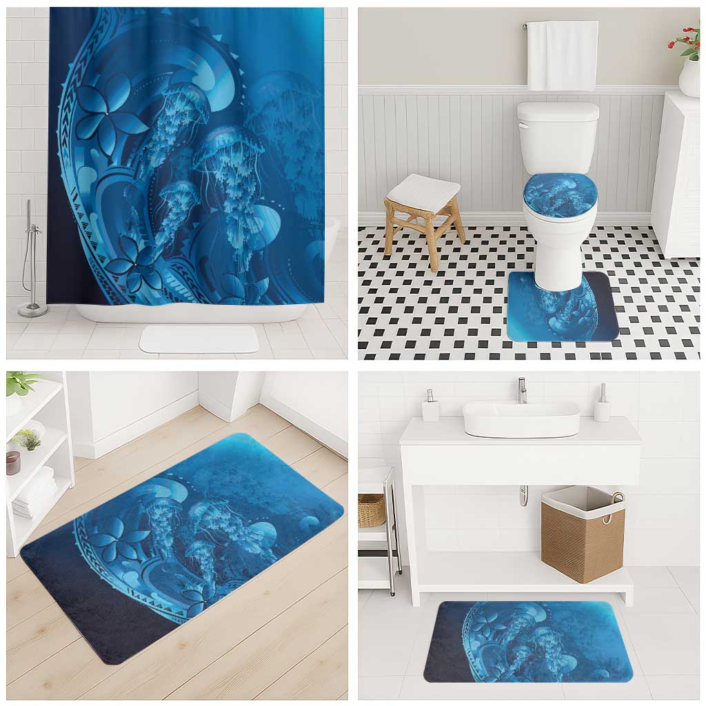 Blue Gradient Polynesia Jellyfish Bathroom Set Plumeria Polynesian Tattoo Glowing Vibes LT14 - Polynesian Pride