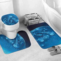 Blue Gradient Polynesia Jellyfish Bathroom Set Plumeria Polynesian Tattoo Glowing Vibes LT14 Mat Set Only (3 pcs) One Size Blue - Polynesian Pride