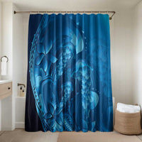 Blue Gradient Polynesia Jellyfish Bathroom Set Plumeria Polynesian Tattoo Glowing Vibes LT14 Shower Curtain Only Blue - Polynesian Pride
